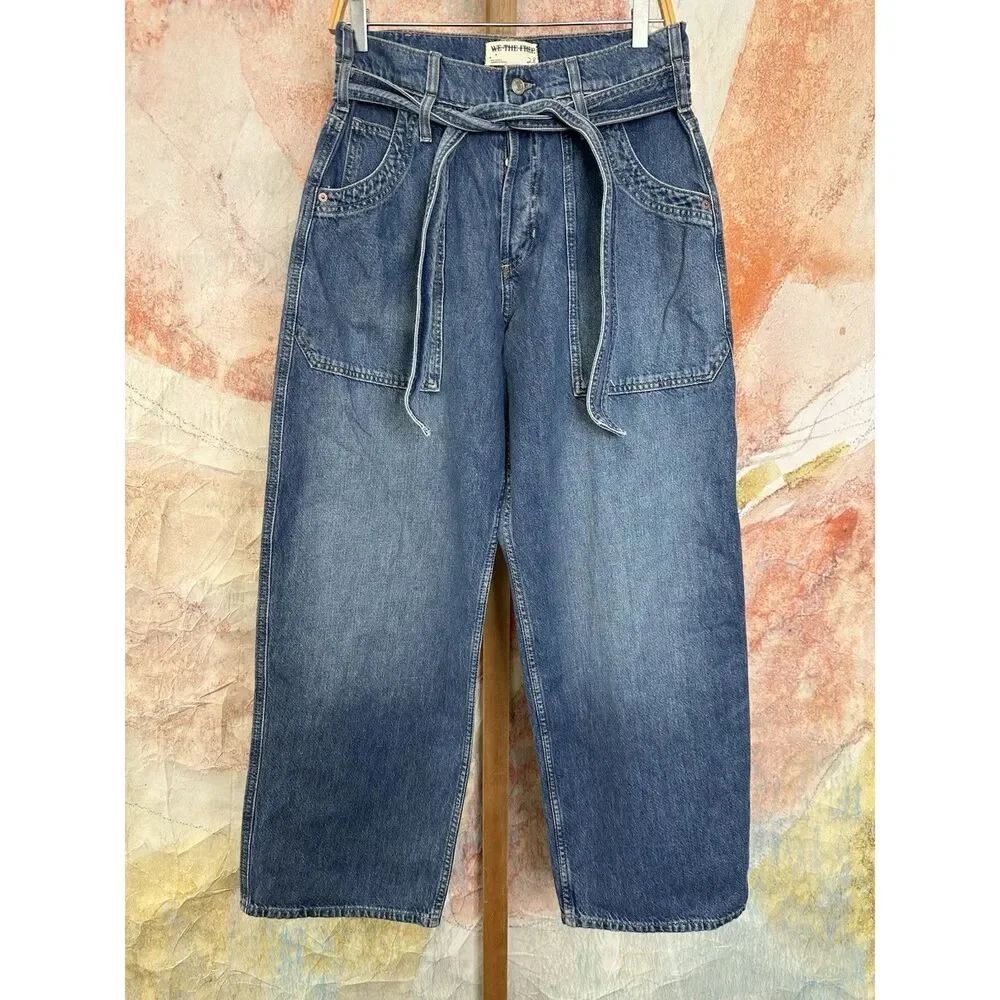 Free People We The Free Blue Jay Belted Boyfriend Jeans - Picture 5 of 8